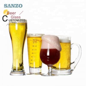 سانزو الإعلان البيرة الزجاج مع مقبض تخصيص شعار محفورا يمكن البيرة بيبسي زجاج البيرة